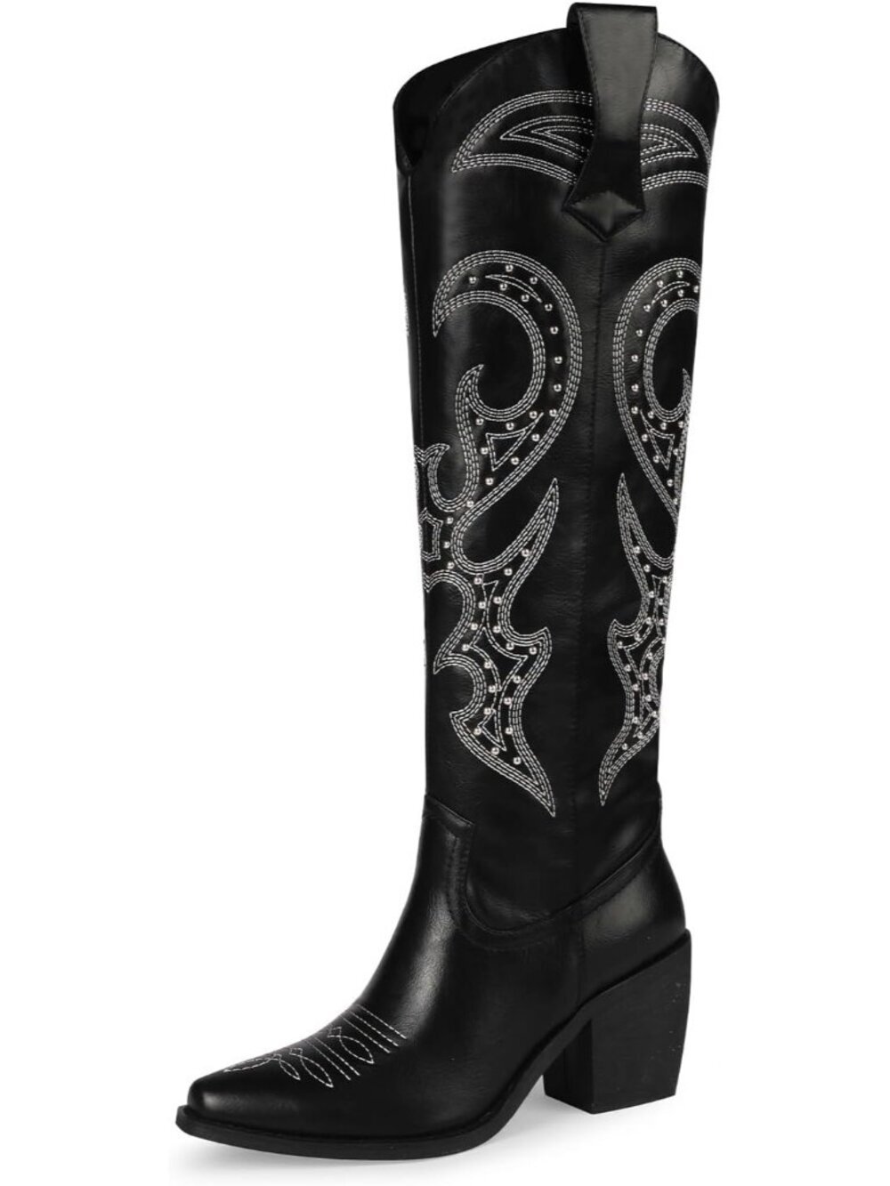 Women's black Western Knee High Cowgirl Boots Zipper Convenience Casual Wear